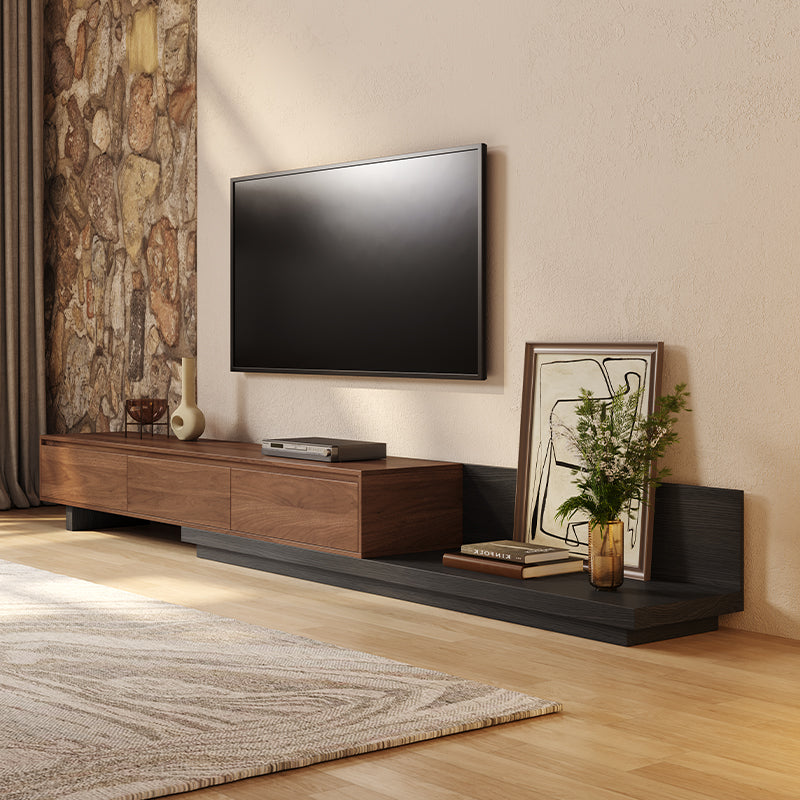 Modern TV Stand Retracted & Extendable 3-Drawer Media Console