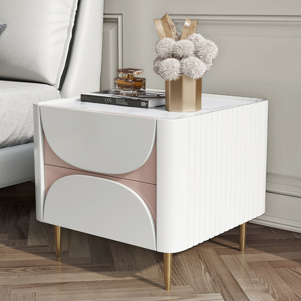 Modern Sintered Stone Top Nightstand with 2 Drawers