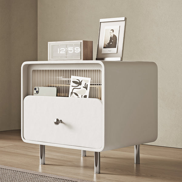 Modern Nightstand with Tempered Glass Doors
