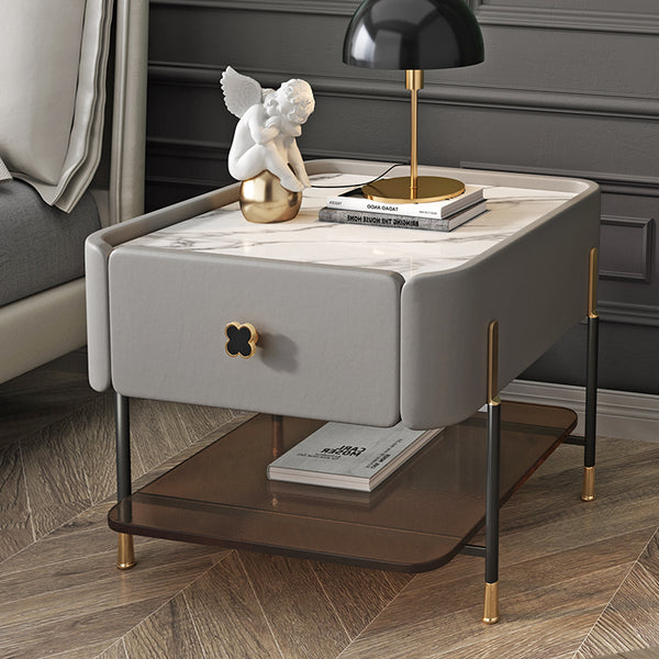 Modern Nightstand with Drawer, Four-Leaf Clover Pulls