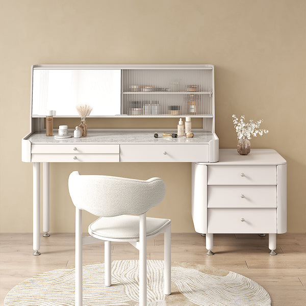 White Corner Makeup Vanity With Mirror, Vanity Table With Drawers