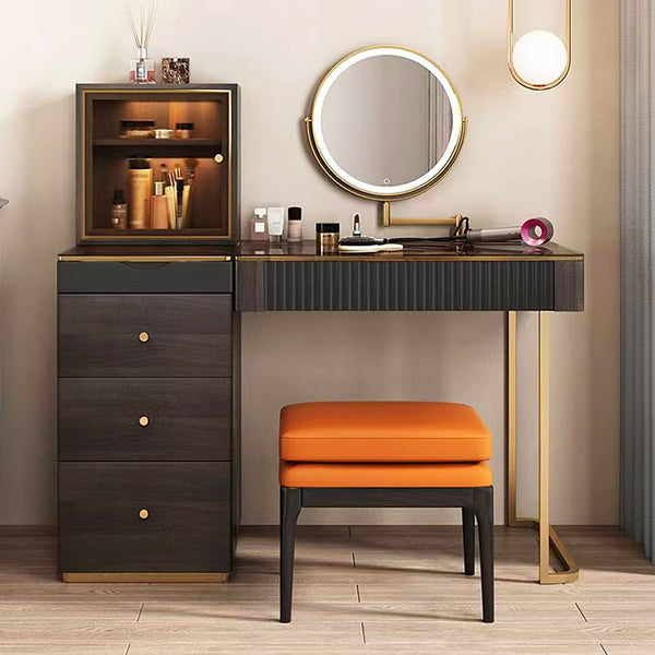 Wood Makeup Vanity Table with Tempered Glass Top