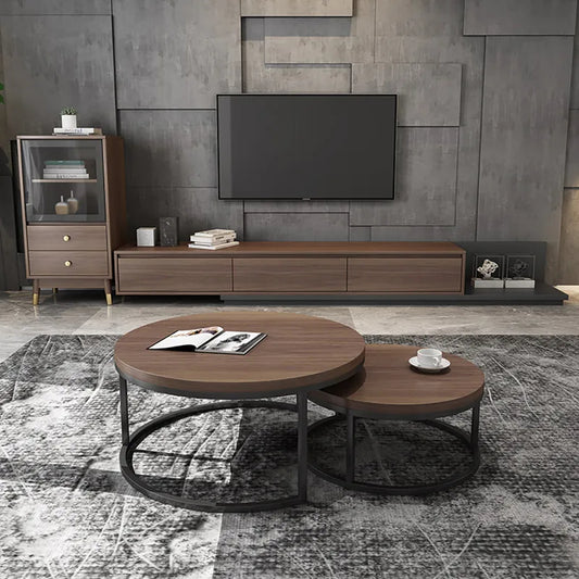 2 Pieces Modern Round Nesting Coffee Table Set For Living Room