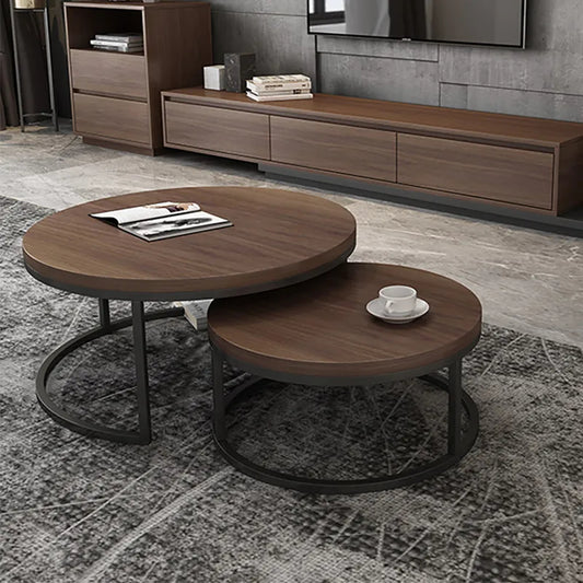 2 Pieces Modern Round Nesting Coffee Table Set For Living Room