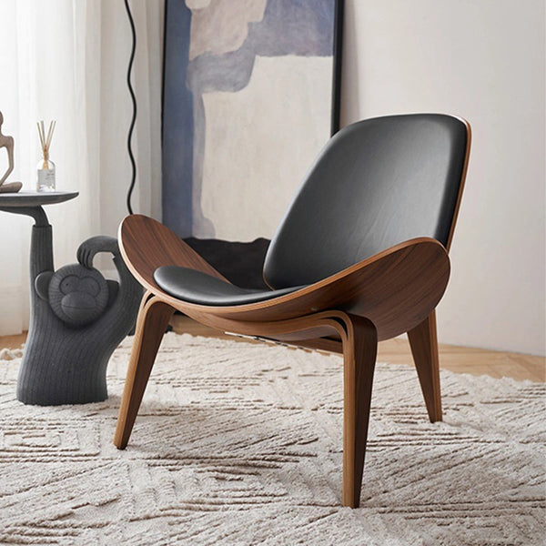Modern Tripod Black Leather Shell Lounge Chair