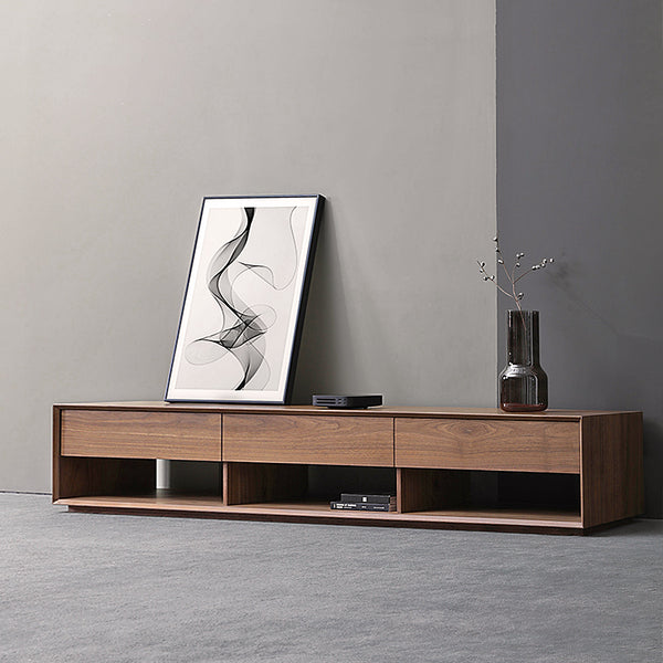 Walnut TV Stand with Drawers, Open Storage