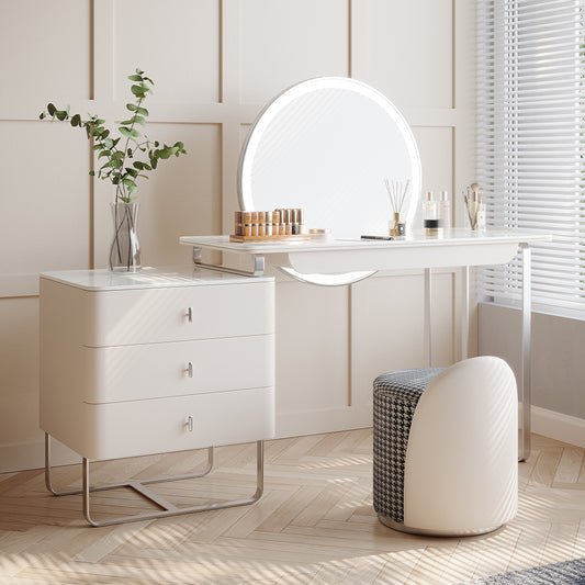 Makeup Vanity Table with LED Light Mirror, Drawers