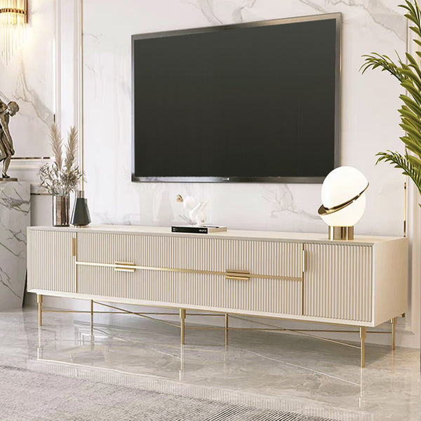 Modern White TV Stand for 85" TVs with 4 Drawers