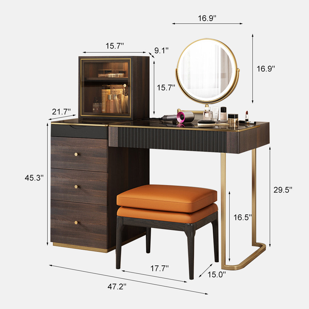 Wood Makeup Vanity Table with Tempered Glass Top – YEEROLE