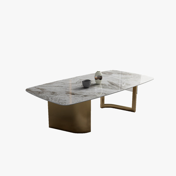 Modern White Dining Table with Rectangular Marble Top